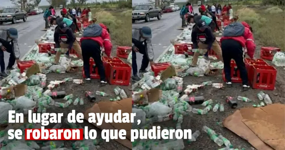 Un camión de bebidas volcó su carga y los sanjuaninos se apuraron a "rescatar" las botellas
