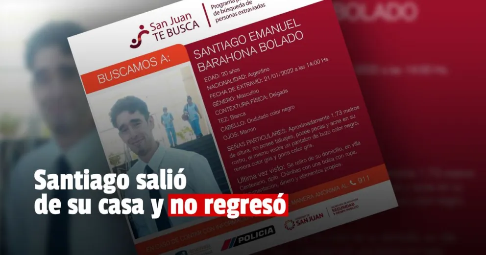 La policía busca a un joven de 20 años que está desaparecido