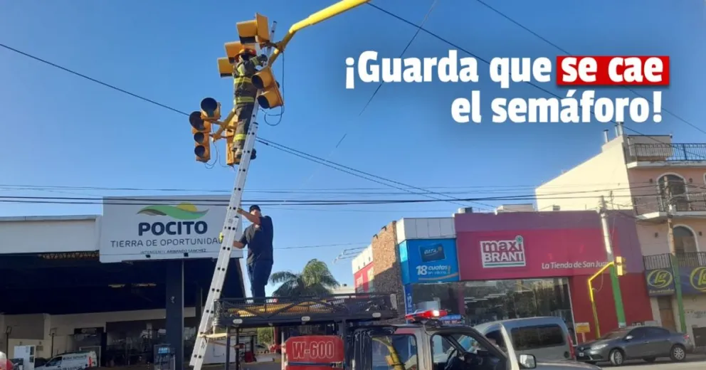 Por el viento tuvieron que asegurar un semáforo